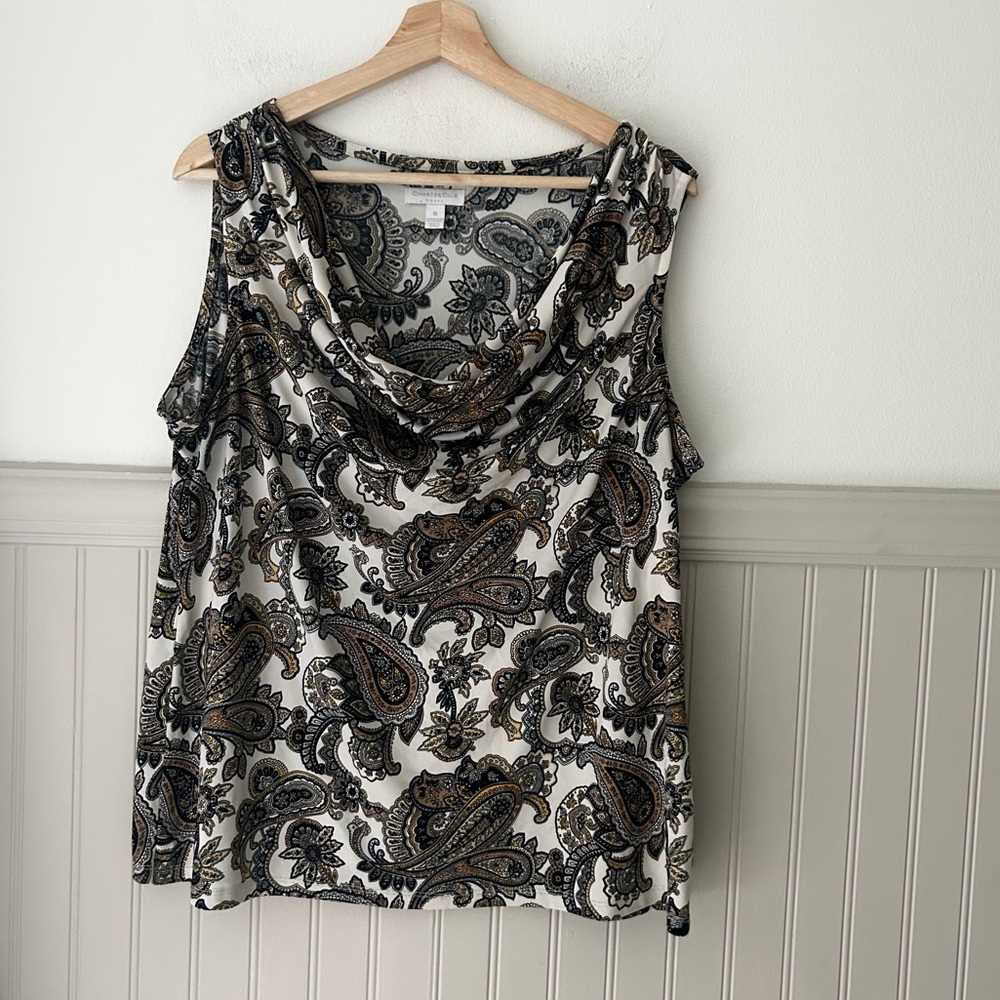 Charter Club 1X Black and White Paisley Sleeveless Blouse